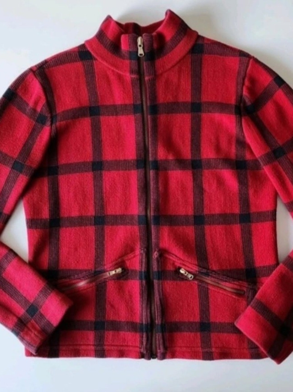 Red Plaid Zip-Front Women's Jacket